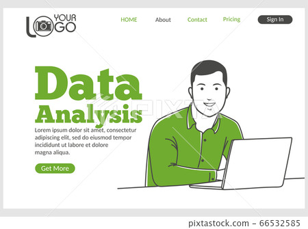 Data analysis landing page in thin line style. 66532585