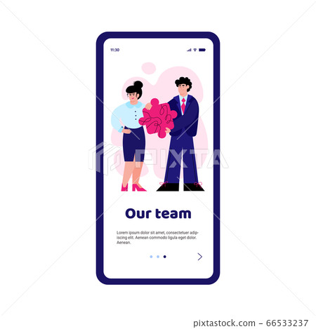 Onboarding mobile page presenting business team cartoon vector illustration. 66533237