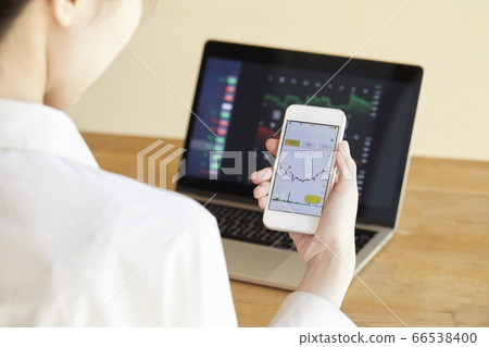 Hands of Japanese women investing online 66538400