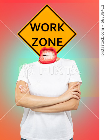 Trendy artwork, modern design with . Contemporary art collage with traffic signs and new senses. Trendy artwork, modern design with . Contemporary art collage with traffic signs and new senses. 66538412
