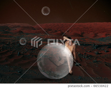 Imagine people live on Mars. Close up landscape of an abandoned planet, beauty of life on Mars. 66538422