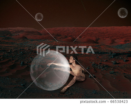 Imagine people live on Mars. Close up landscape of an abandoned planet, beauty of life on Mars. Imagine people live on Mars. Close up landscape of an abandoned planet, beauty of life on Mars. 66538423