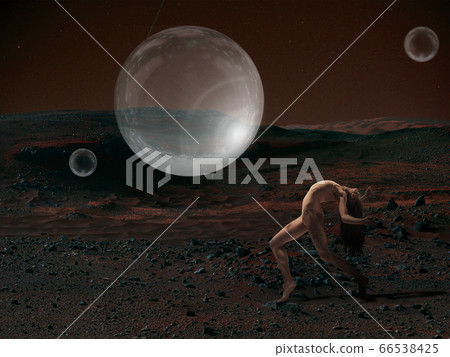 Imagine people live on Mars. Close up landscape of an abandoned planet, beauty of life on Mars. 66538425