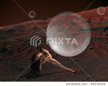 Imagine people live on Mars. Close up landscape of an abandoned planet, beauty of life on Mars. 66538426