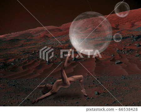 Imagine people live on Mars. Close up landscape of an abandoned planet, beauty of life on Mars. Imagine people live on Mars. Close up landscape of an abandoned planet, beauty of life on Mars. 66538428