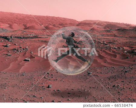 Imagine people live on Mars. Close up landscape of an abandoned planet, beauty of life on Mars. Imagine people live on Mars. Close up landscape of an abandoned planet, beauty of life on Mars. 66538474