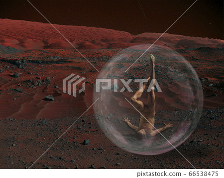 Imagine people live on Mars. Close up landscape of an abandoned planet, beauty of life on Mars. Imagine people live on Mars. Close up landscape of an abandoned planet, beauty of life on Mars. 66538475