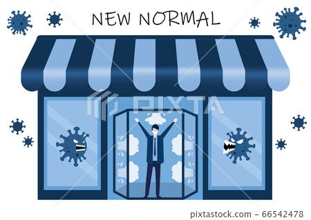 New normal after COVID-19 pandemic concept. People wear face mask walking in the automatic EM disinfection door in a shop to prevention from disease outbreak. New normal after COVID-19 pandemic concept. People wear face mask walking in the automatic EM disinfection door in a shop to prevention from disease outbreak. 66542478