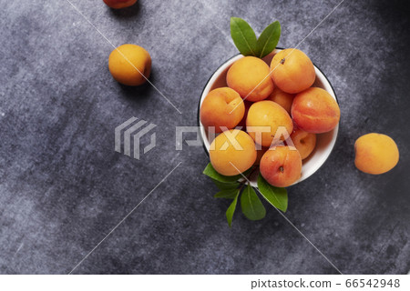 Sweet fresh apricots in the white bowl 66542948