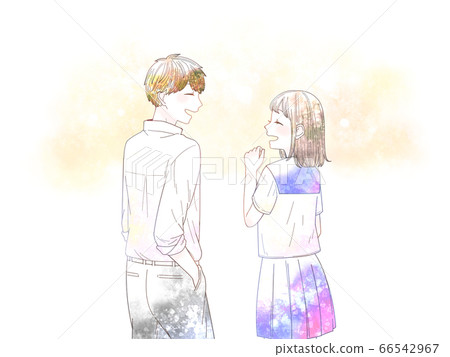 Rear view of glittering students of men and women talking with smiles 66542967