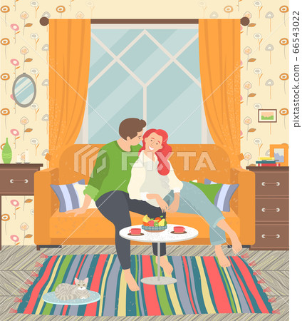 Couple in Love, Kitchen Interior Vector Image 66543022
