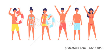 各種人直立在泳裝的插圖 66543853