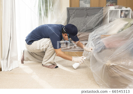 Pest control workers spraying pesticides indoors 66545313