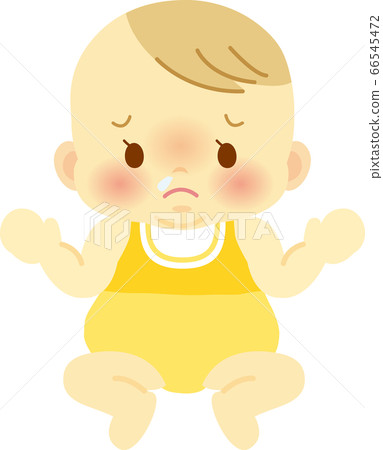 Red-faced baby with runny nose in baby clothes_Baby full body illustration 12 66545472
