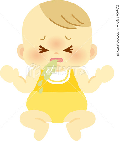 Baby wearing baby clothes and vomiting _Baby whole body illustration 11 66545473