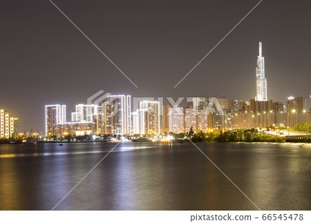 Ho Chi Minh city skyline aerial panoramic view at night. Ho Chi Minh city skyline aerial panoramic view at night. 66545478