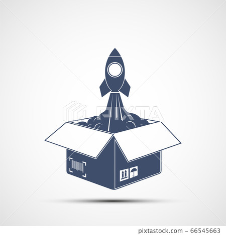 Rocket takes off from an open cardboard box - Stock Illustration ...