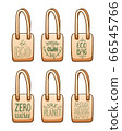 Beige textile eco bags with motivational ecology letterings set isolated illustration 66545766