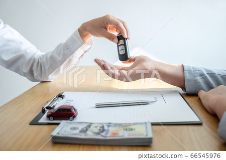 Car rental and Insurance concept, Young salesman 66545976