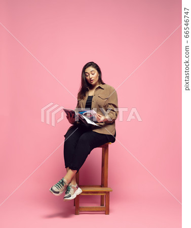 Young caucasian woman in casual wear. Bodypositive female character. plus size businesswoman Young caucasian woman in casual wear. Bodypositive female character. plus size businesswoman 66546747