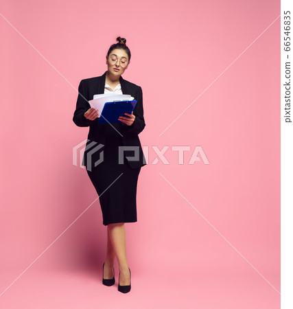 Young caucasian woman in office attire. Bodypositive female character. plus size businesswoman Young caucasian woman in office attire. Bodypositive female character. plus size businesswoman 66546835