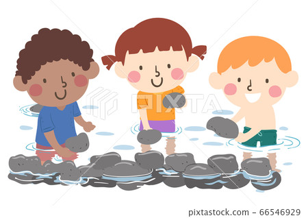 Kids Make Stone Dam Illustration Kids Make Stone Dam Illustration 66546929