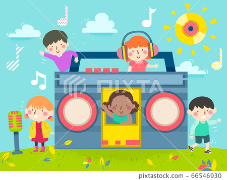 Kids Enjoy Music Boom Box Illustration Kids Enjoy Music Boom Box Illustration 66546930