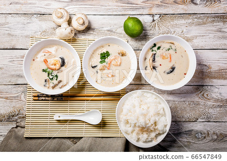 Tom Kha soup with coconut milk, shrimp and Tom Kha soup with coconut milk, shrimp and 66547849