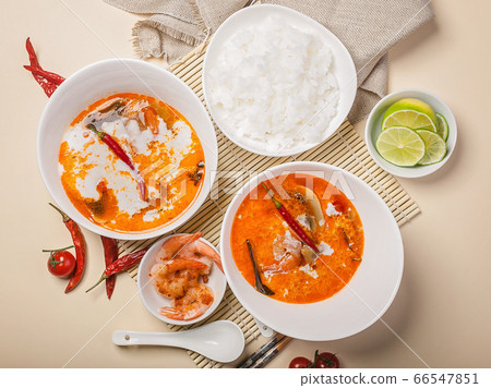 Tom Yam Soup with Coconut Milk and Shrimp. 66547851