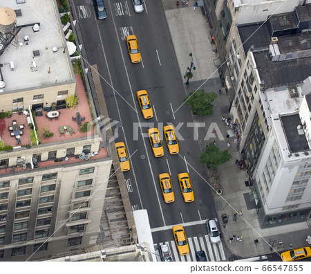 New York City 5th Ave, aerial view with yellow taxis, USA 66547855