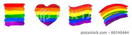 Watercolor Hand Painted Colorful Striped Ranbow Flag Set Watercolor Hand Painted Colorful Striped Ranbow Flag Set 66548464