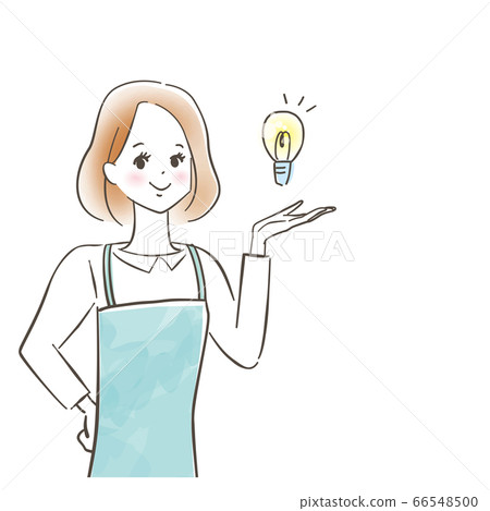 圍裙的可愛微笑女人/儲蓄/蠟筆劃/手繪 圍裙的可愛微笑女人/儲蓄/蠟筆劃/手繪 66548500