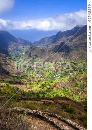 Aerial Hiking trail in Paul Valley, Santo Antao Aerial Hiking trail in Paul Valley, Santo Antao 66548859