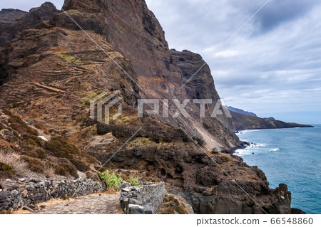 Cliffs and ocean view in Santo Antao island, Cape Cliffs and ocean view in Santo Antao island, Cape 66548860