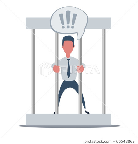 Young businessman behind the bars in prison. Man holding bars isolated on white. 66548862