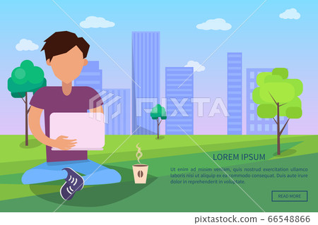 Male in Park Using Modern Computer Technologies - Stock Illustration ...