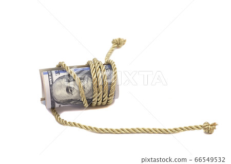 Hundred dollar banknotes with golden rope band, Hundred dollar banknotes with golden rope band, 66549532