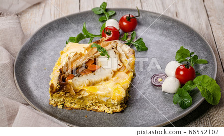 Food banner. Omelet with fish fillet Food banner. Omelet with fish fillet 66552102