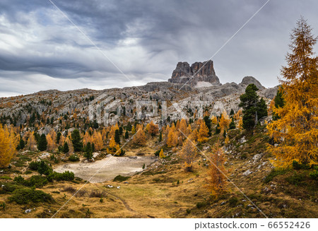 Autumn alpine Dolomites mountain scene, Italy. Autumn alpine Dolomites mountain scene, Italy. 66552426