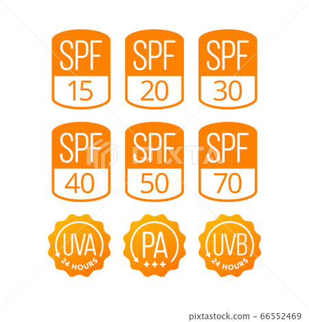 Set of vector SPF labels for sunscreen product... - Stock Illustration ...