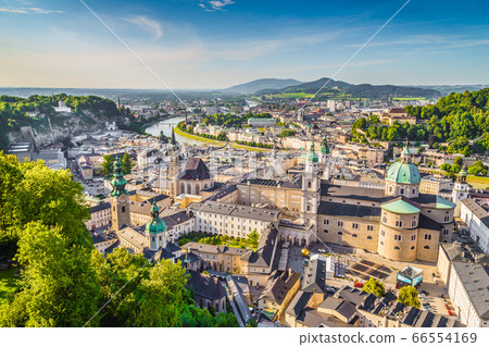Aerial view of the historic city of Salzburg, Austria 66554169