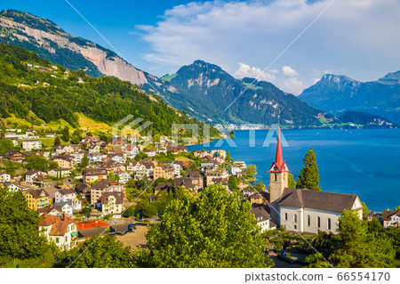 Town of Weggis at Lake Lucerne, Switzerland 66554170