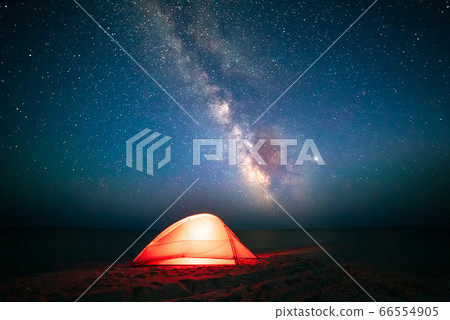 Camping on the beach and fantastic milky way 66554905