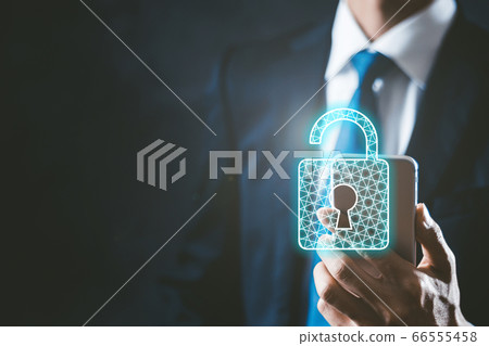 Businessman and smartphone remote authentication Businessman and smartphone remote authentication 66555458
