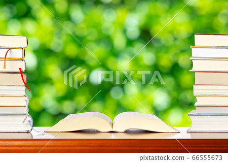 書和綠色背景 66555673