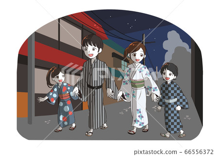 Family in kimono (night town) Family in kimono (night town) 66556372