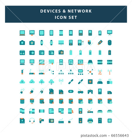 set of Devices and Network icon with flat style 66556643