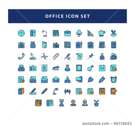 set of Office icon with filled outline style - Stock Illustration ...