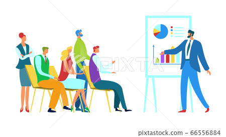 Meeting business training concept vector illustration. Group people receive vocational education. Speaker gives lecture for team. 66556884