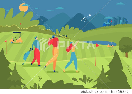 Group golfer people character male female playing golf luxury sport cartoon vector illustration. Great shot impact training ecological landscape. Group golfer people character male female playing golf luxury sport cartoon vector illustration. Great shot impact training ecological landscape. 66556892